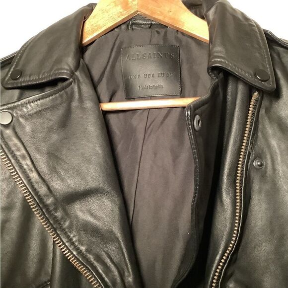 All Saints Balfern Black Leather Biker Jacket NWT $570 - Picture 4 of 6
